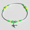 Inked & Sexy Handmade Neon Green and Yellow glass beaded Stretch Anklet w/ Hanging Sparrow Charm