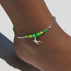 Inked & Sexy Handmade Neon Green and Yellow glass beaded Stretch Anklet w/ Hanging Sparrow Charm