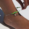 Inked & Sexy Handmade Neon Green and Yellow glass beaded Stretch Anklet w/ Hanging Sparrow Charm