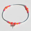 Inked & Sexy Handmade Neon Pink and Orange glass beaded Anklet w/Hanging Dragon Fly charm