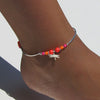 Inked & Sexy Handmade Neon Pink and Orange glass beaded Anklet w/Hanging Dragon Fly charm