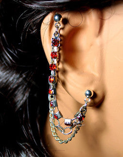 Two-Hole Earring with Red Rhinestones