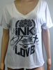 "All New Ink Faith Love" Women's White V-Neck T-shirt